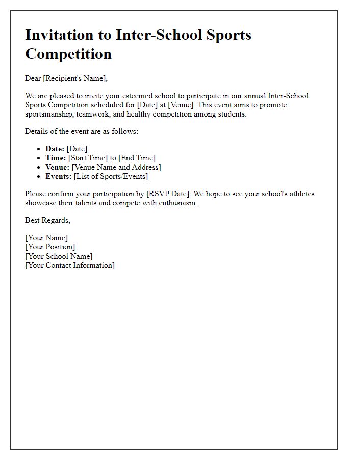 Letter template of Invitation for Inter-School Sports Competition