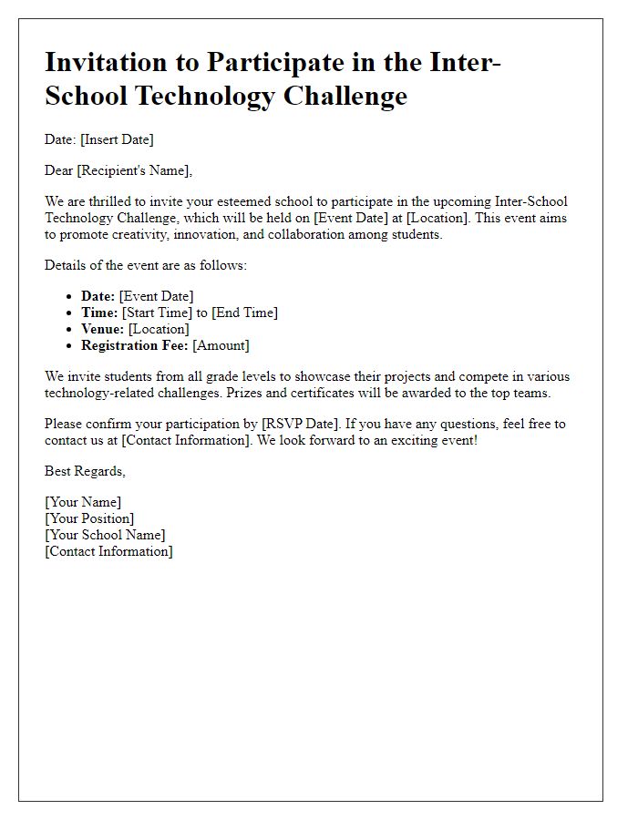 Letter template of Invitation for Inter-School Technology Challenge