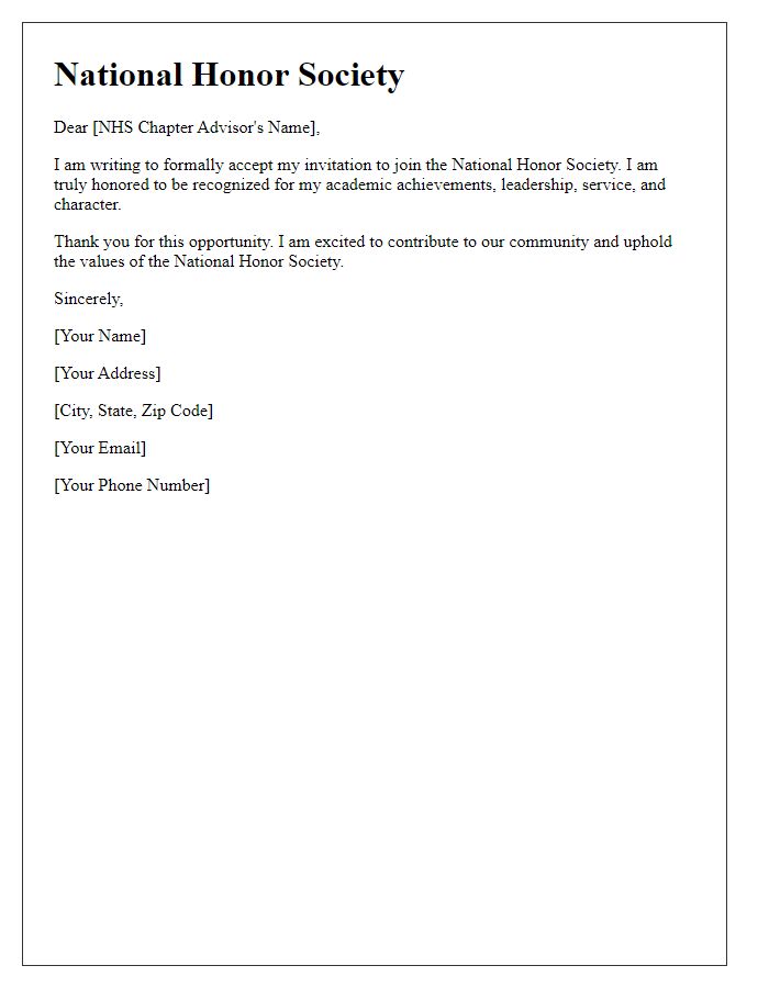 Letter template of National Honor Society Acceptance Letter Reply