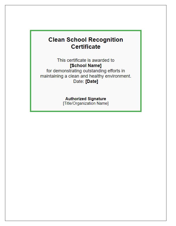 Letter template of Clean School Recognition Certificate