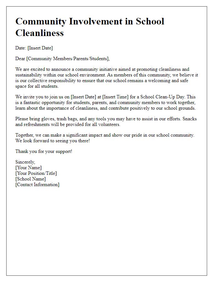 Letter template of Community Involvement in School Cleanliness