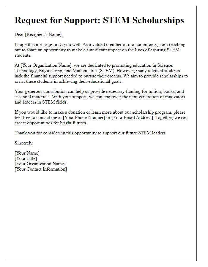 Letter template of outreach for donations towards STEM scholarships.