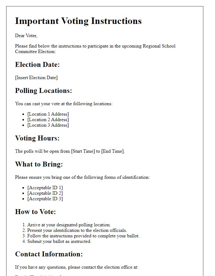 Letter template of voting instructions for regional school committee election