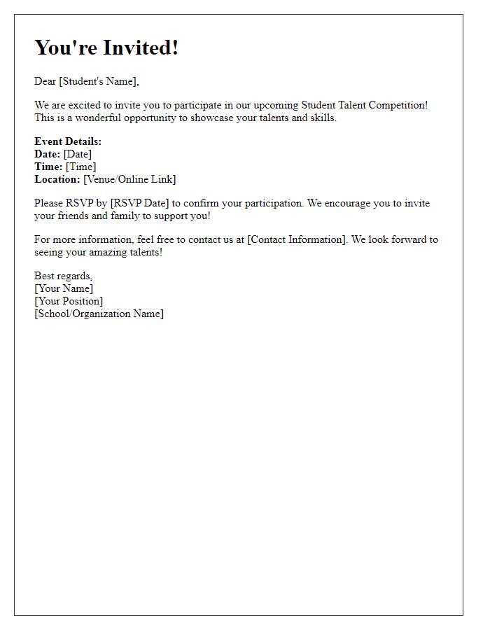 Letter template of invitation to join the student talent competition