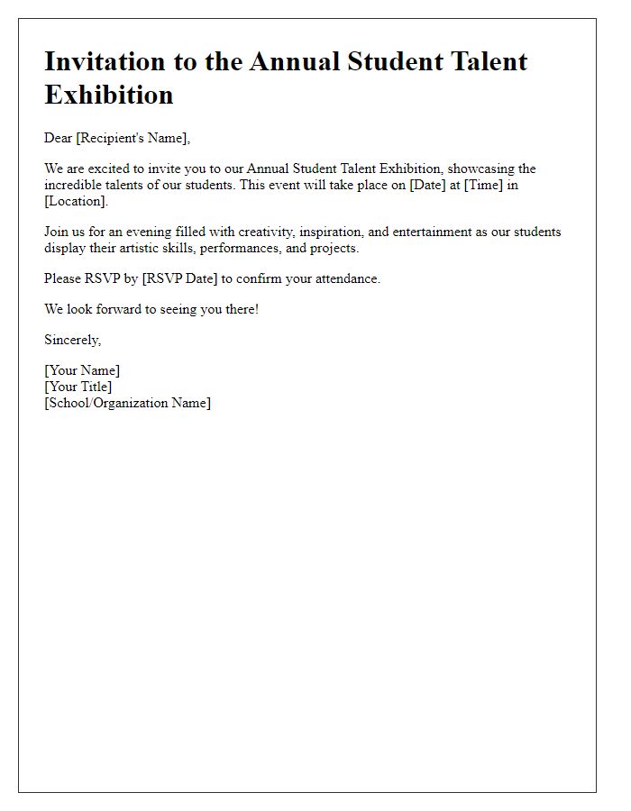 Letter template of invitation to student talent exhibition