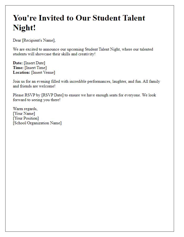 Letter template of invite for student talent night