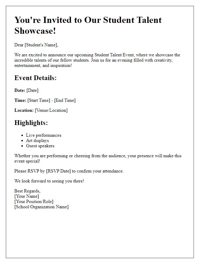 Letter template of student talent event invitation