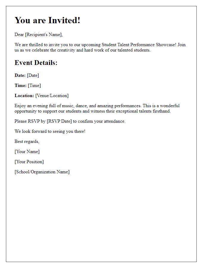 Letter template of student talent performance showcase invitation