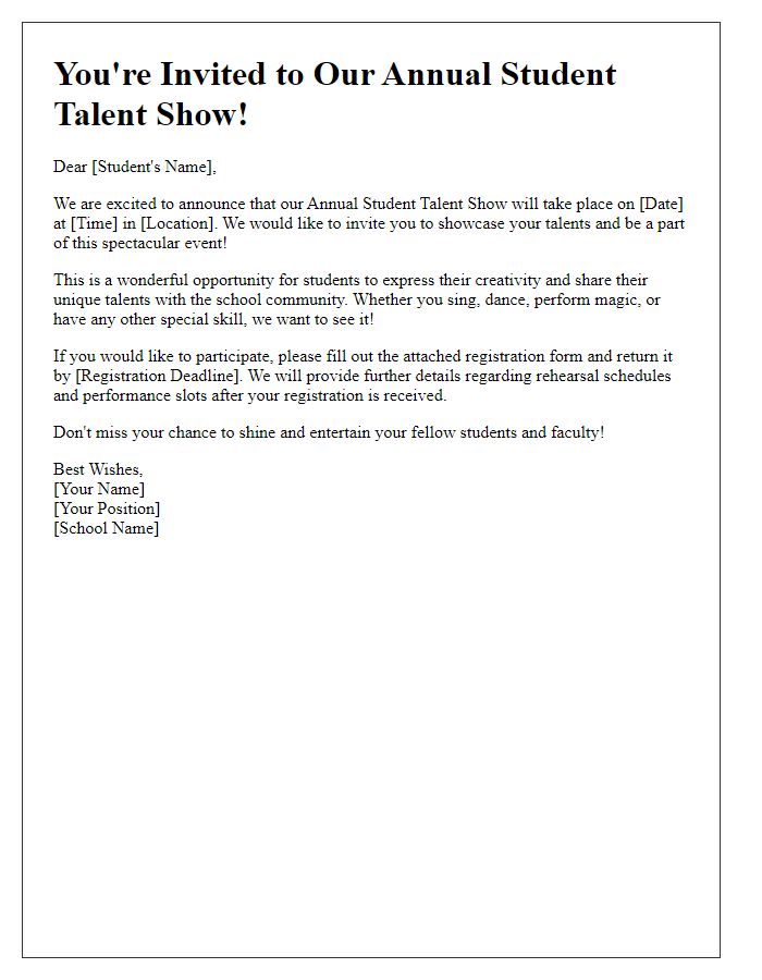 Letter template of student talent show participation invitation