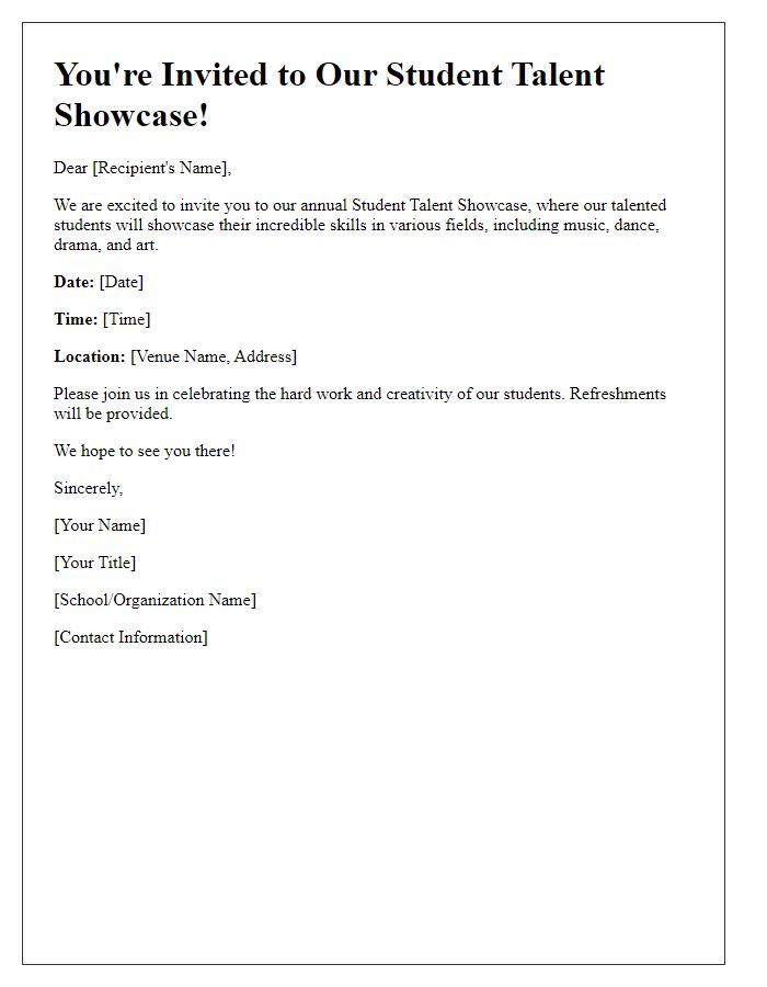 Letter template of student talent showcase invite