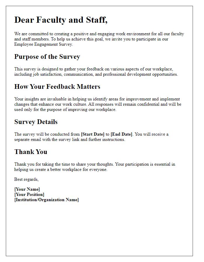 Letter template of employee engagement survey for faculty and staff