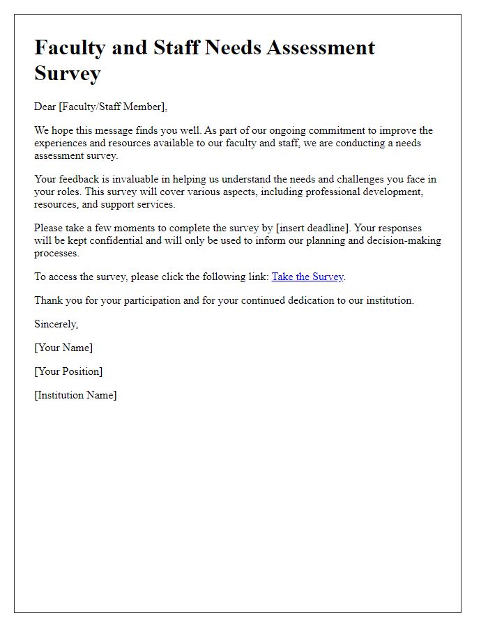 Letter template of faculty and staff needs assessment survey