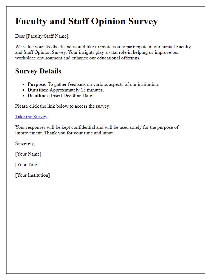Letter template of faculty and staff opinion survey
