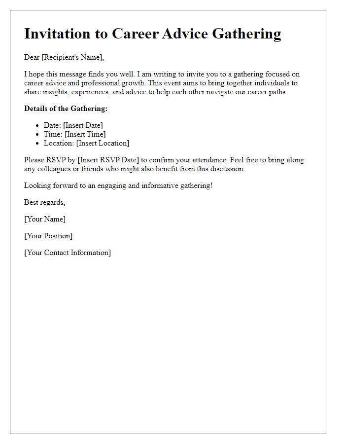 Letter template of coordinating a career advice gathering.