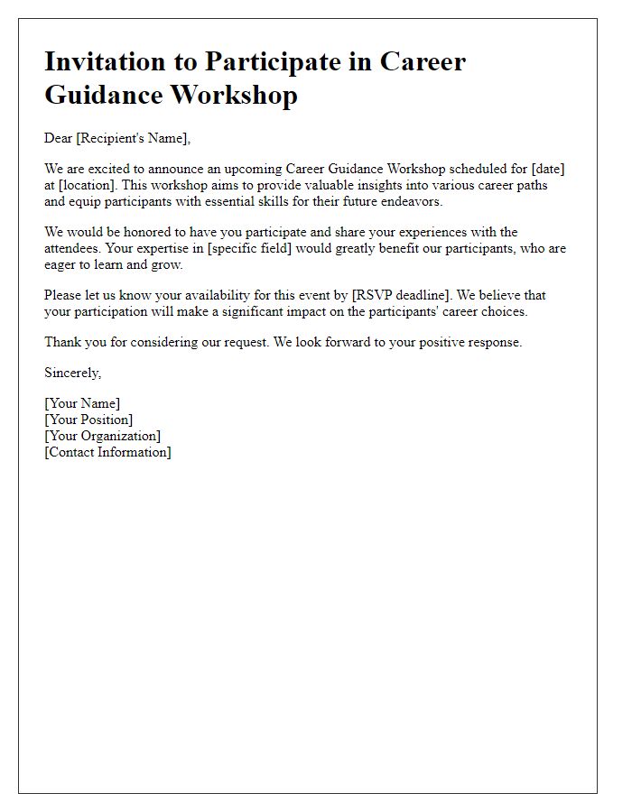 Letter template of seeking participation in career guidance workshop.