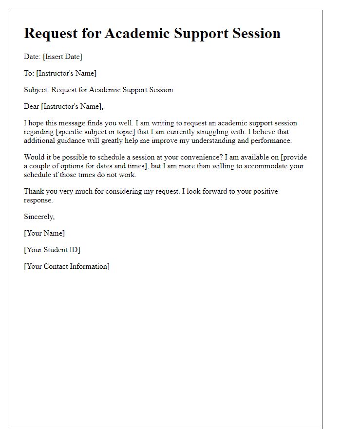 Letter template of academic support session request