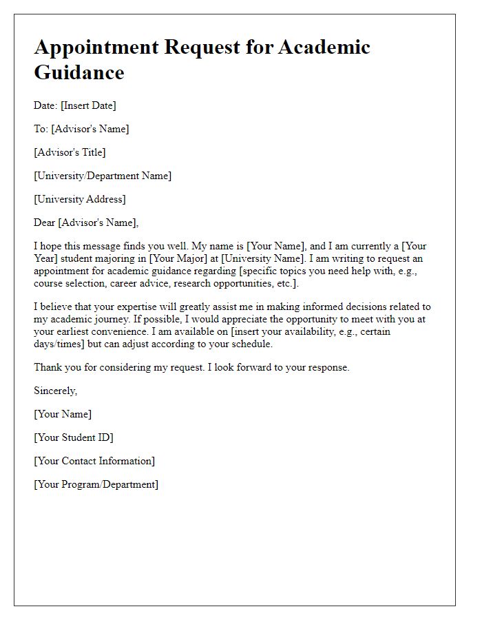 Letter template of appointment request for academic guidance