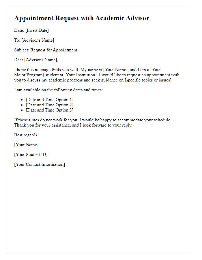 Letter template of booking an appointment with academic advisor