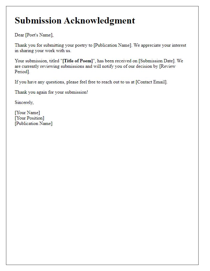 Letter template of acknowledgment for poetry submission