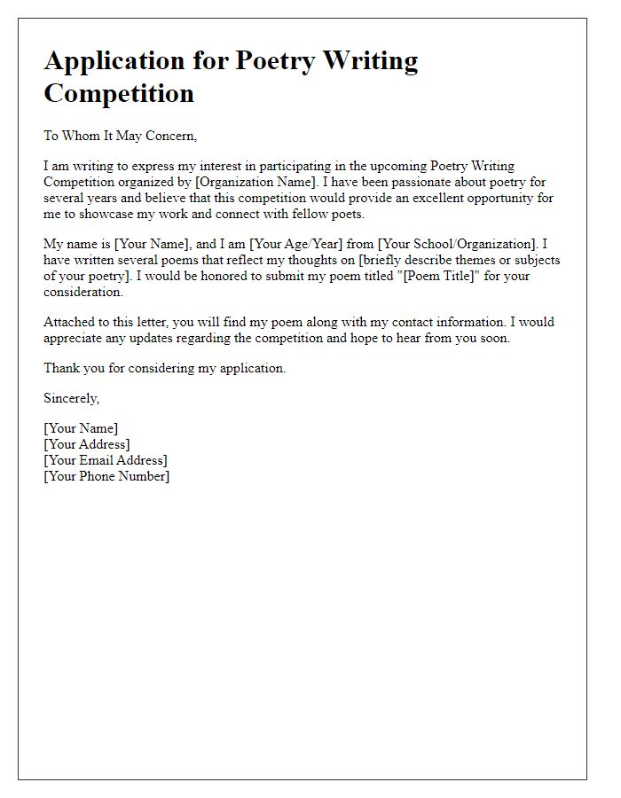 Letter template of application for poetry writing competition