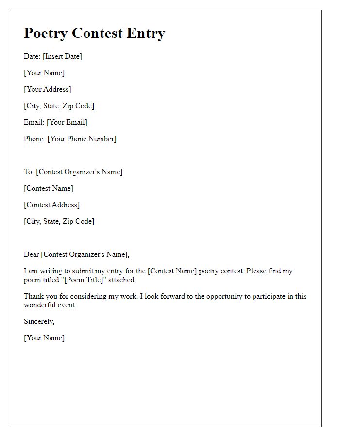 Letter template of entry for poetry contest