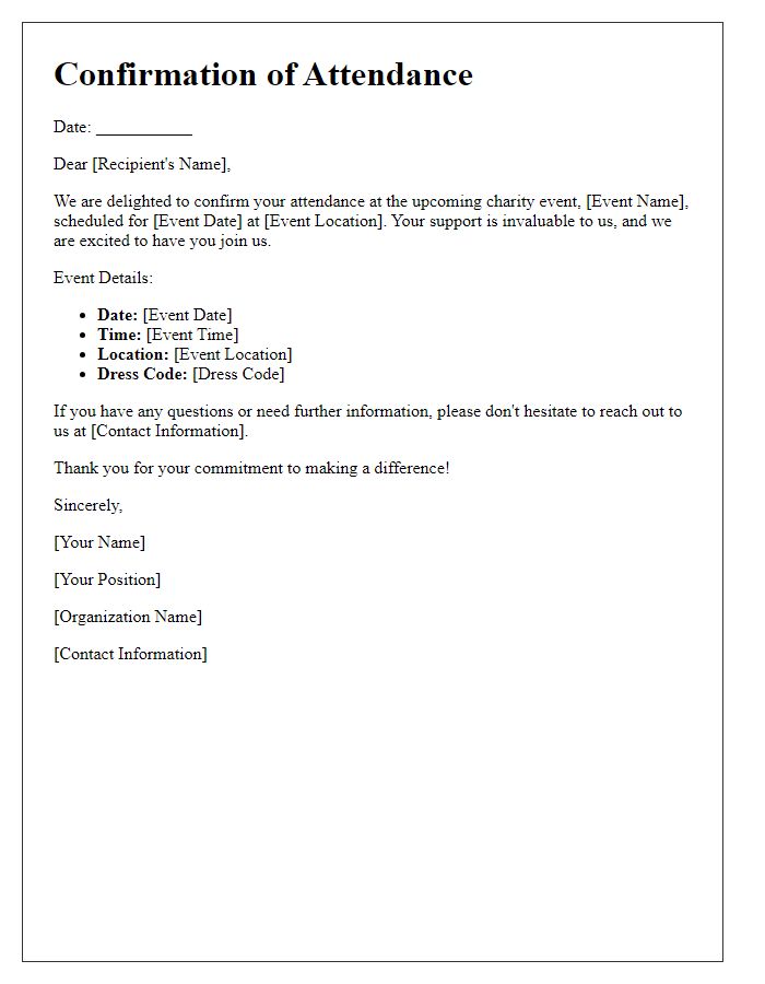 Letter template of confirmation for charity event attendance