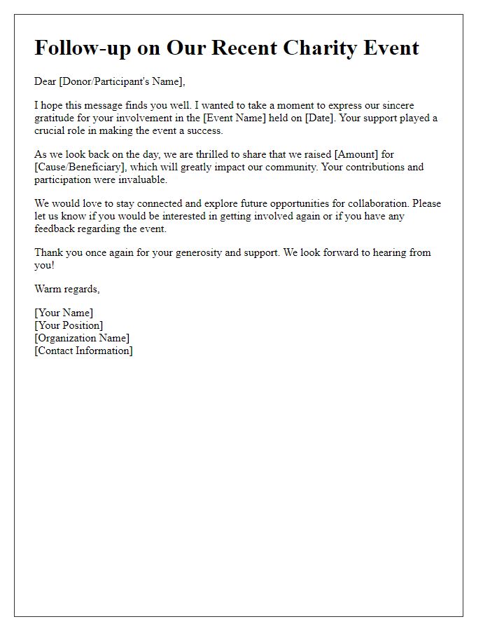 Letter template of follow-up for charity event involvement