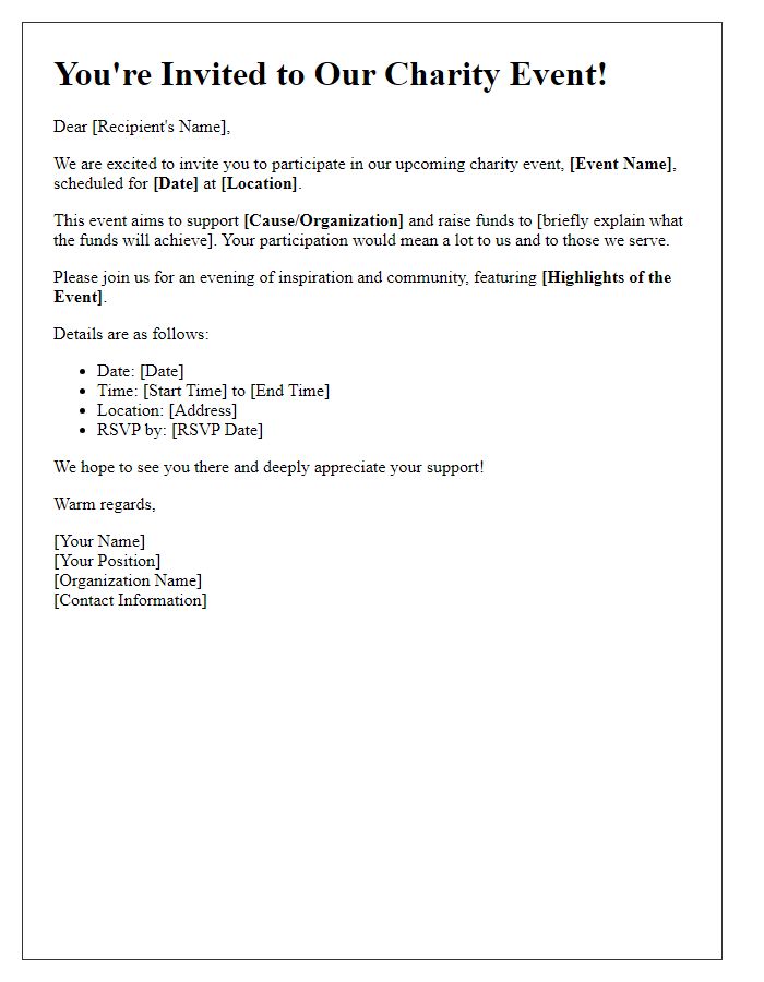 Letter template of invitation to charity event participation