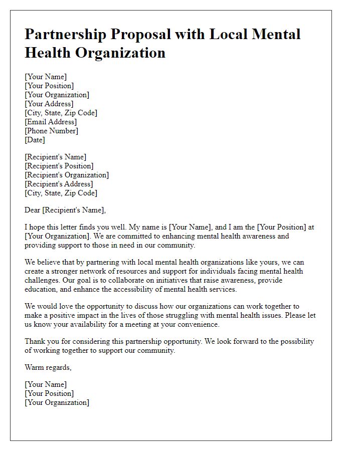 Letter template of partnership with local mental health organizations.