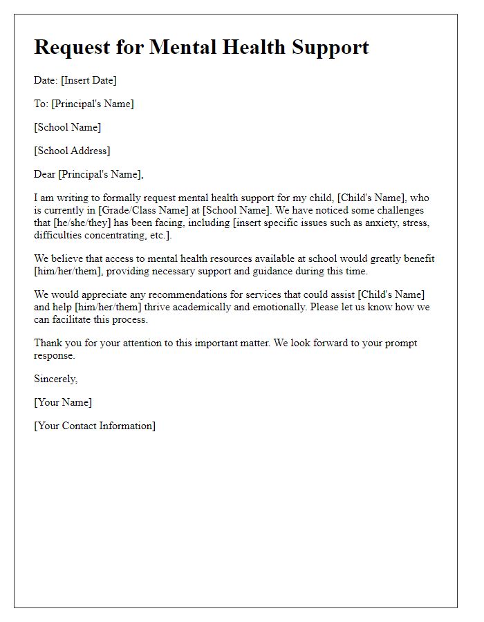 Letter template of request for school mental health support.