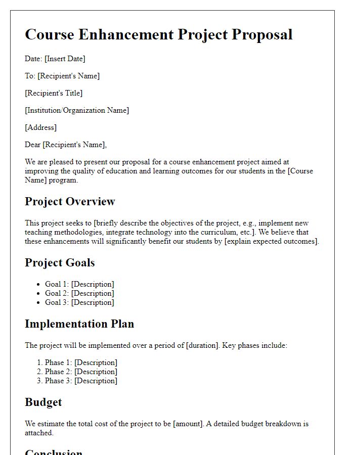 Letter template of course enhancement project proposal