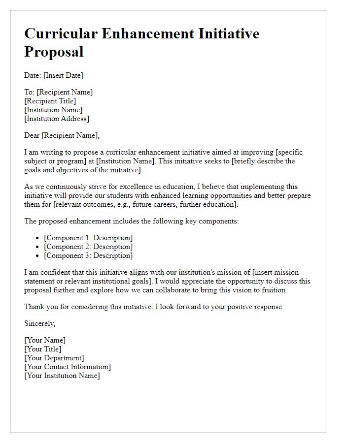 Letter template of curricular enhancement initiative proposal