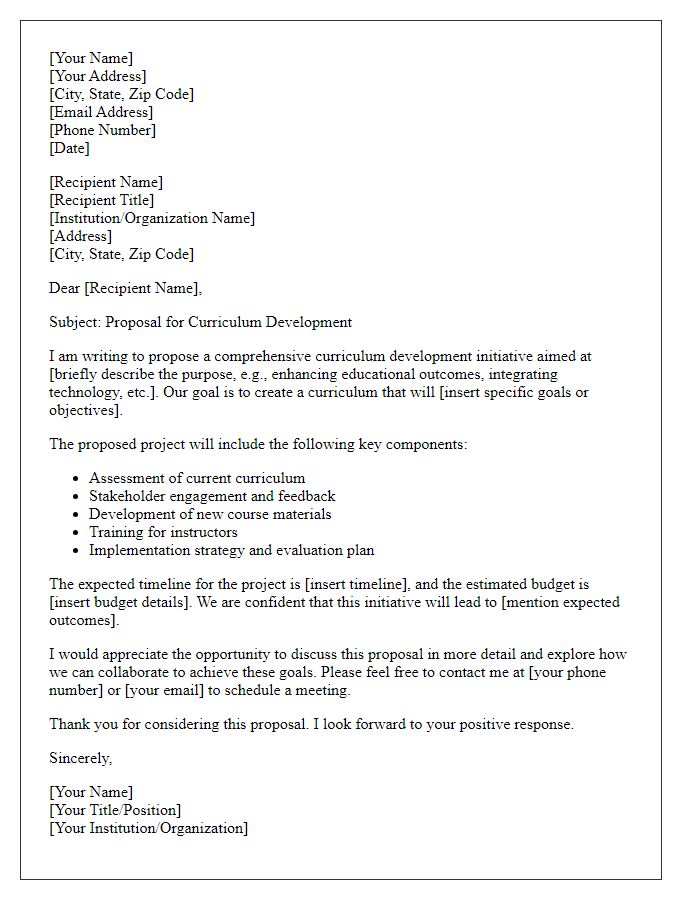 Letter template of curriculum development proposal