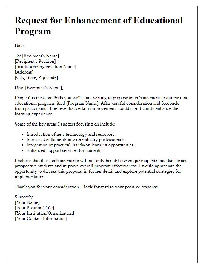 Letter template of educational program enhancement request