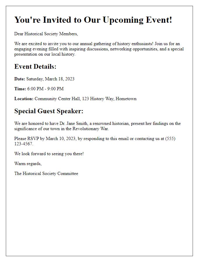 Letter template of event invitation for historical society members