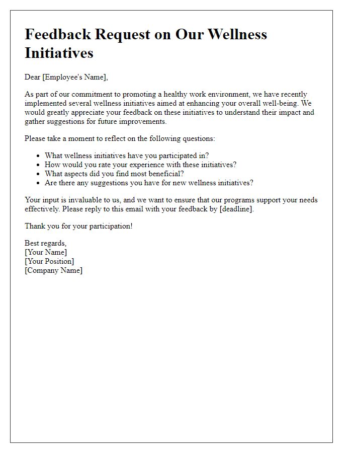 Letter template of feedback request on wellness initiatives