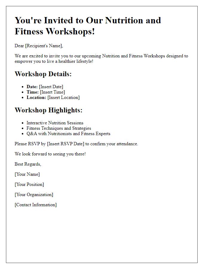 Letter template of nutrition and fitness workshops invitation