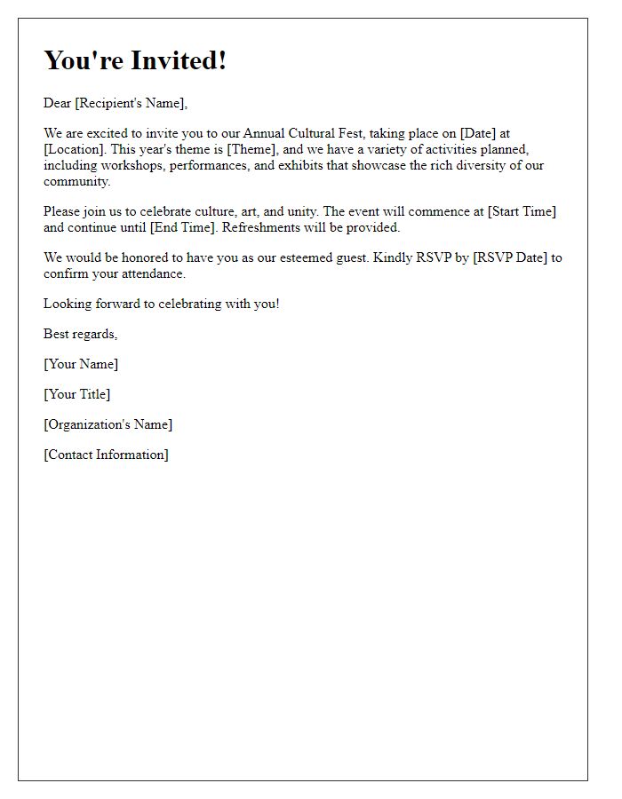 Letter template of invitation to join annual cultural fest