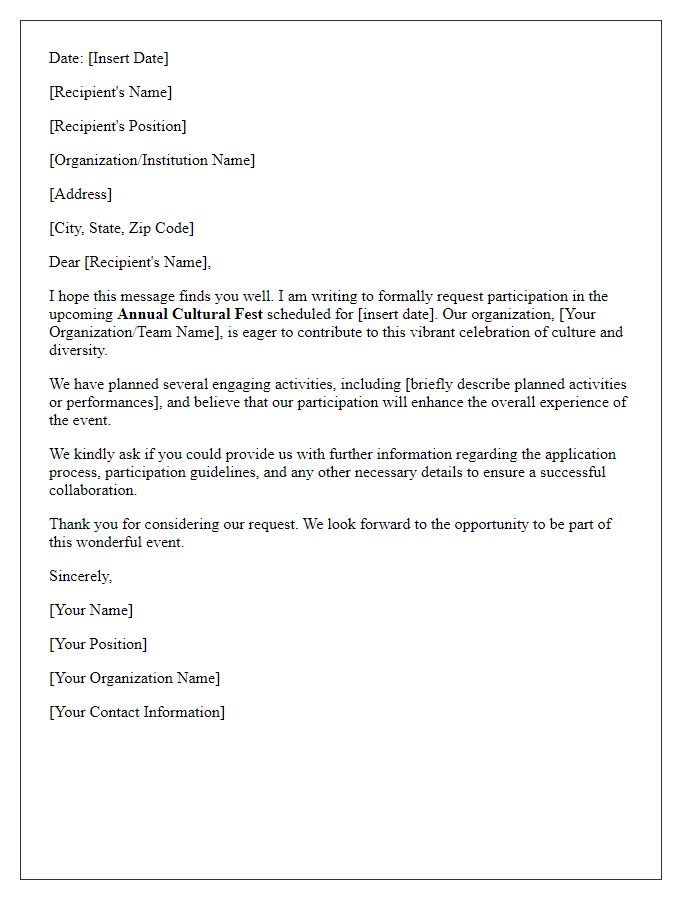 Letter template of request for annual cultural fest participation