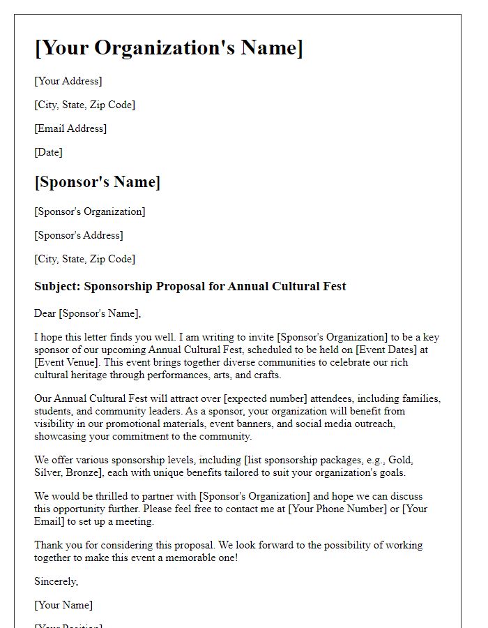 Letter template of sponsorship proposal for annual cultural fest