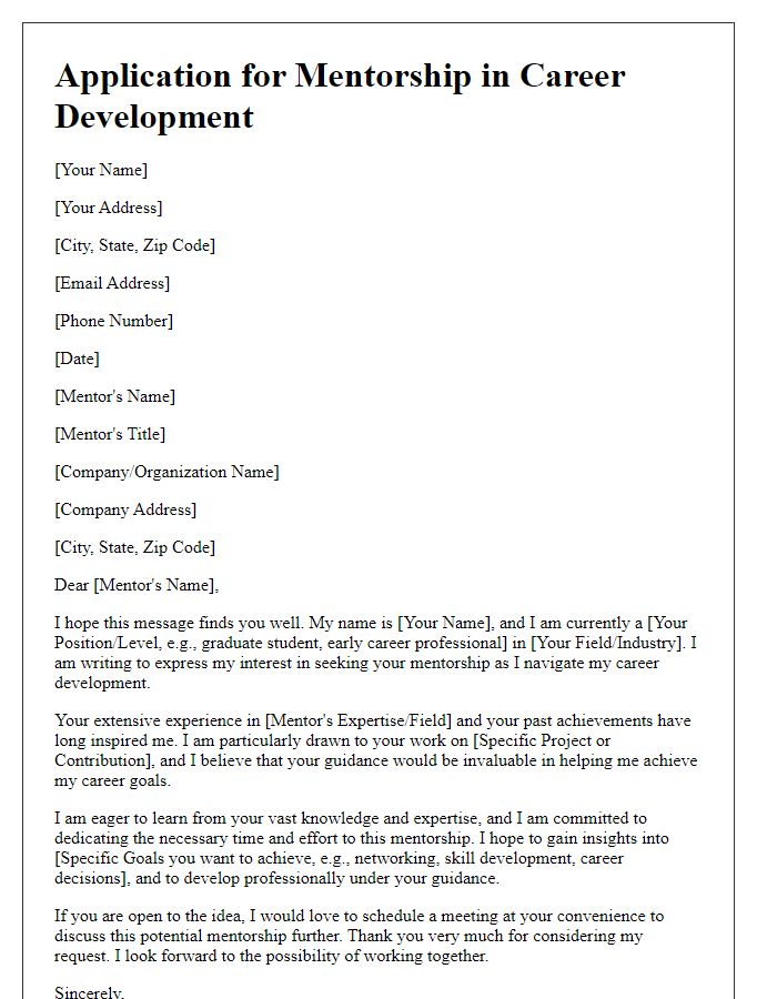 Letter template of application for mentorship in career development.