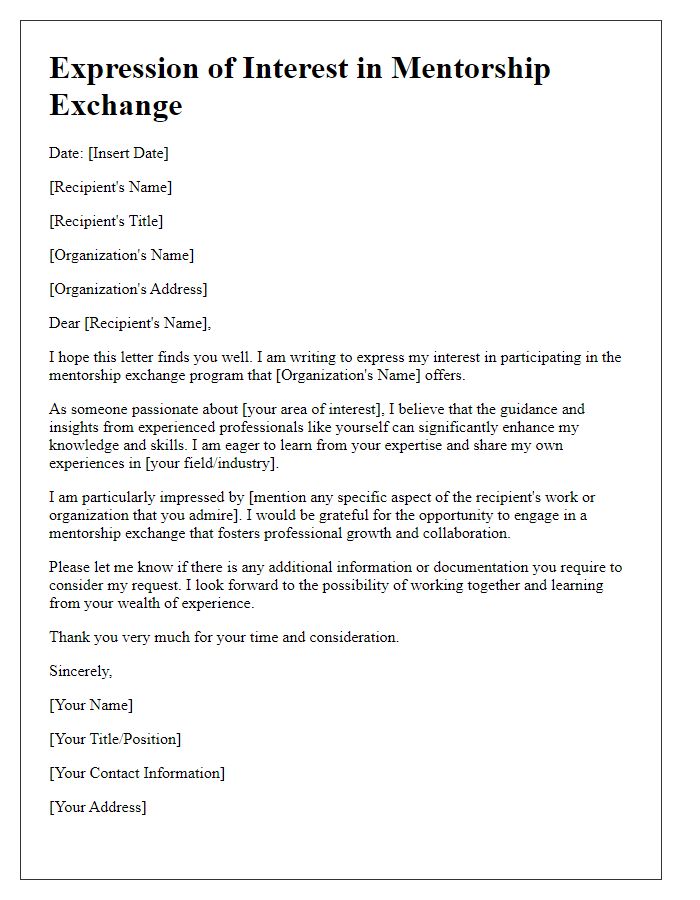 Letter template of expression of interest in mentorship exchange.