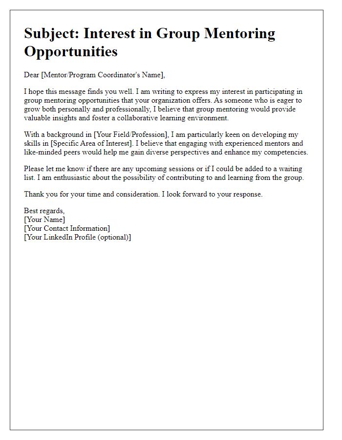 Letter template of interest in group mentoring opportunities.