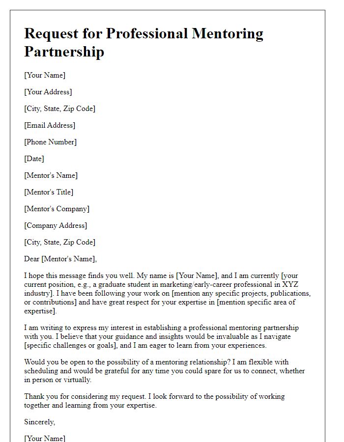 Letter template of request for professional mentoring partnership.