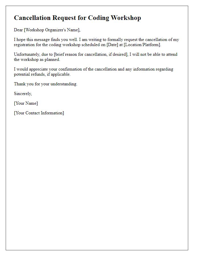 Letter template of cancellation request for coding workshop