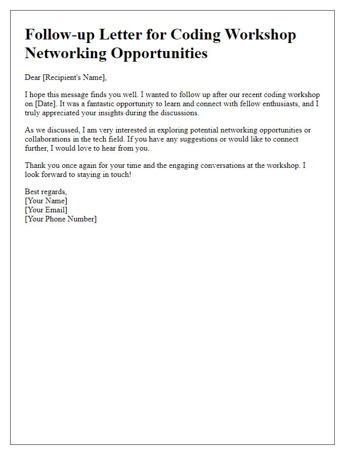 Letter template of follow-up for coding workshop networking opportunities