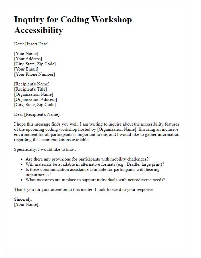 Letter template of inquiry for coding workshop accessibility