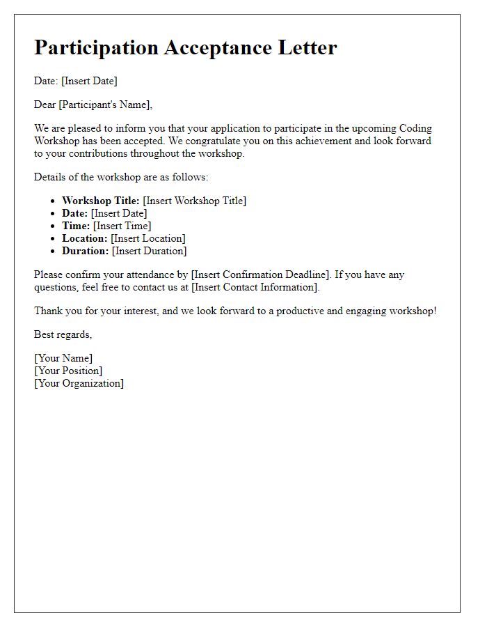 Letter template of participation acceptance for coding workshop