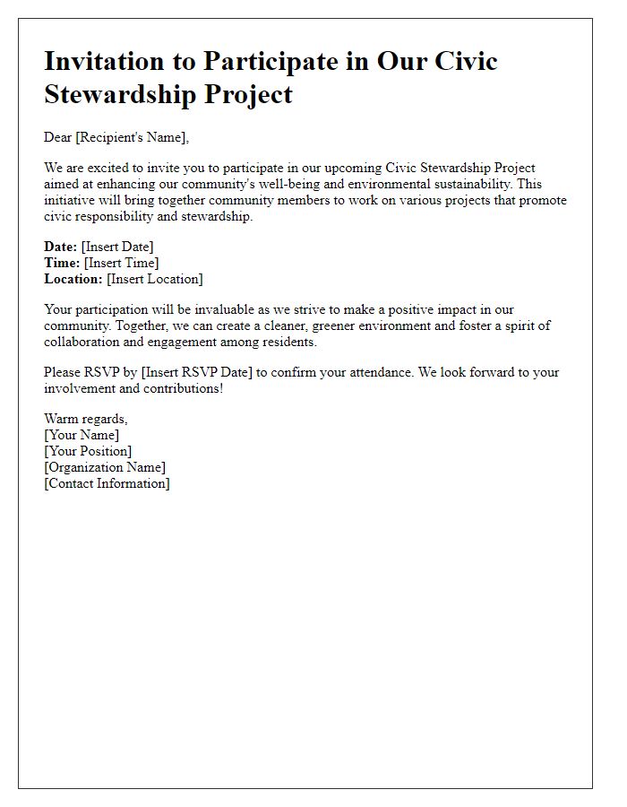 Letter template of civic stewardship project invitation