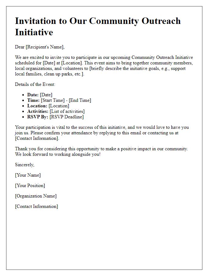 Letter template of community outreach initiative invitation